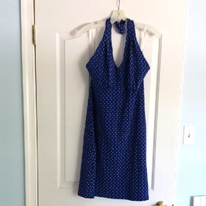 Talbots Elegant Blue Pokadot Halter Dress